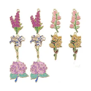 Jimat bunga Enamel jimat Musim Semi jimat bunga matahari berwarna-warni Lily Violet Iris paduan jimat bunga untuk membuat perhiasan
