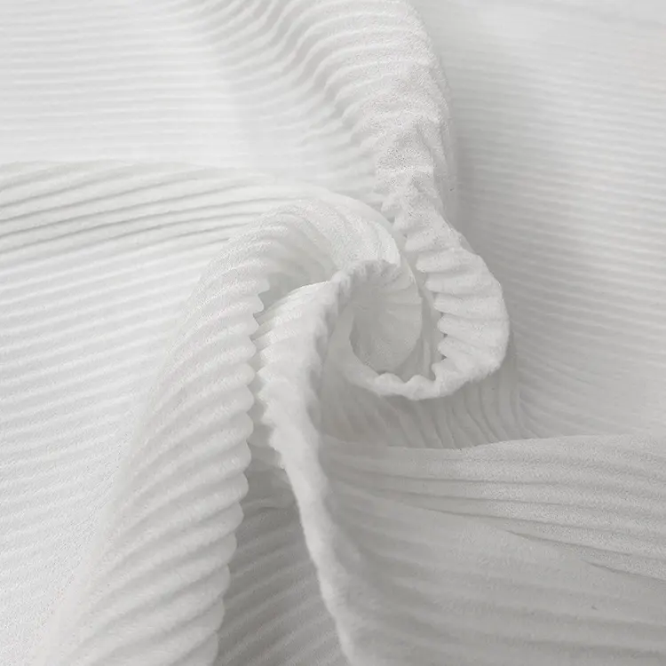 Hasat 100% Polyester kırma kumaş beyaz renk dokuma Polyester kumaş pileli şifon Polyester giysi kumaşı