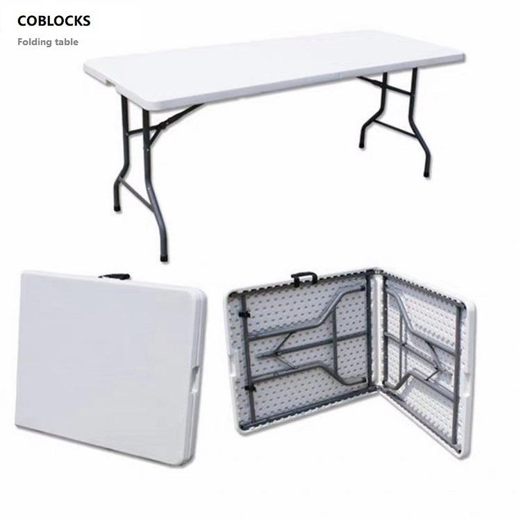 Hot sale outdoor 8ft Rectangular Plastic Folding Trestle Table Indoor and Outdoor Use Picnic bbq Camping Foldable Table Chair
