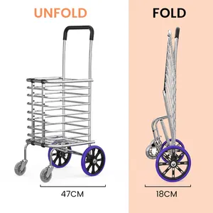 Keranjang belanja lipat dengan roda 360 derajat troli putar keranjang belanja kompak utilitas untuk bahan makanan, kapasitas 88lb