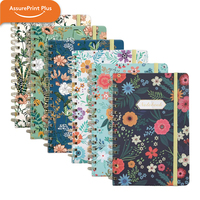 Carnet à spirales personnalisé avec impression florale UV, couverture rigide, bande élastique, format A5, ligné, journal d'écriture pour cadeau ou bureau