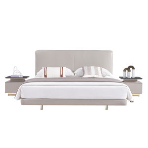 Кожаная кровать-облако с интегрированной LED-подсветкой, скрытым хранением, в итальянском стиле, для современной спальни, с обивкой - Product Image 1