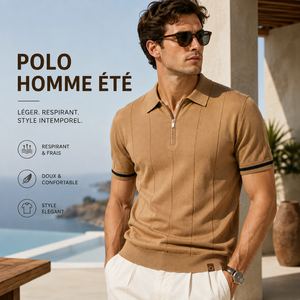 Polo Homme Été à Col Zippé en Maille Texturée Côtelée Légère Style Resort Toucher Doux Décontracté Chic Chemise de Golf - Product Image 1