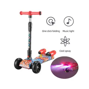 Scooter spray new wholesale 3 wheel Flashing cool Folding children electric kick water spray kids scooter with spray led lights