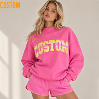 Ensemble short et sweat-shirt à pois pour femme, col montant, appliqué lettres, surpiqûres contrastées, poignets côtelés, logo brodé, style décontracté streetwear