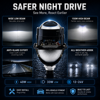 Phares LED automobiles universels à rétrofit, lentille de projecteur Bi-LED 2,5 pouces améliorée, 6 cœurs, 6000K, 12V 24V, faisceau haut et bas
