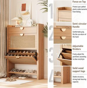 Shoe Storage <strong>Cabinet</strong> 3 Shelves Adjustable Shelves Narrow Free Standing Shoe Organizer Entryway/<strong>Hallway</strong>/Closet Natural Oak - Product Image 4