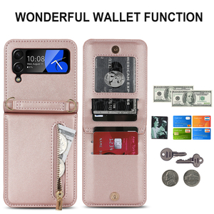Funda de Teléfono de Cuero PU Plegable con Tarjetero <span class=keywords><strong>y</strong></span> Cremallera de Alta Calidad para Samsung <span class=keywords><strong>Galaxy</strong></span> <span class=keywords><strong>Z</strong></span> <span class=keywords><strong>Flip</strong></span> <span class=keywords><strong>3</strong></span> <span class=keywords><strong>y</strong></span> 4, Regalo para Chicas - Product Image 2