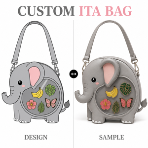 กระเป๋า Ita ลายช้างน่ารัก <span class=keywords><strong>สี</strong></span>เทา หนัง PU ลายเท็กซ์เจอร์ หูหิ้วโค้ง <span class=keywords><strong>สี</strong></span>ชมพูอ่อน ด้านในมีหน้าต่างใสทรงกลมสำหรับโชว์สินค้า - Product Image 1