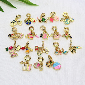 <span class=keywords><strong>Abalorios</strong></span> colgantes de esmalte rosa, chapados en oro, con diseño de avión, pasaporte, casa, mariposa y dientes, de orificio grande, de la serie de viaje y vacaciones - Product Image 3
