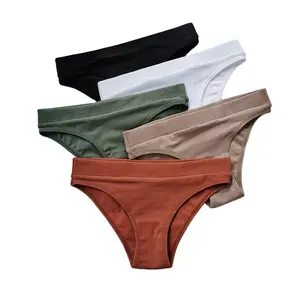 European American Women's High-Elastic Cotton Briefs Low-Waist Sports Style Sexy G-String Underwear with Wide-Brim Hip-Covering