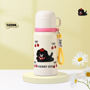 Gourde isotherme en acier inoxydable à double paroi pour enfants, 450 ml, motif dessin animé, avec couvercle sans BPA et paille anti-fuite - Product Image 5