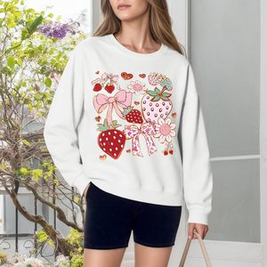 เสื้อสเวตเชิ้ตลายดอกสตรอว์เบอร์รี่น่ารัก พร้อมโบว์ผูก  สำหรับผู้หญิง  ผ้าฝ้าย  สไตล์คาวาอี้  ลายกราฟิกสวยงาม  แบบมีฮู้ด  ระบายอากาศได้ดี  ดีไซน์ถักนิตติ้ง - Product Image 5