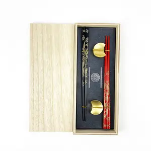 2024 Chinese Dragon black and red wood chopsticks high-end pattern custom chopsticks design gift box with wood box