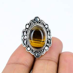 Bagues bohèmes unisexes en argent sterling 925 avec pierre naturelle œil de tigre - Product Image 1