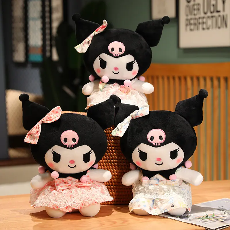 Aoger dibujos animados Sanrio Kuromi muñeco de peluche princesa vestido lindo pequeño diablo Kawaii suave animales de peluche Juguetes