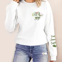 Sweat-shirt personnalisé à motif floral unisexe, pull à col rond, impression de nom personnalisée, confortable, manches longues, cadeau pour maman, grand-mère, anniversaire