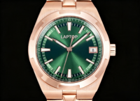 Montre automatique de luxe pour homme, de haute qualité, en acier inoxydable, boîtier or rose 41 mm, affichage du calendrier vert, style formel et professionnel