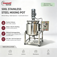 Cuve de mélange cosmétique automatique en acier inoxydable SUS304 de 500L avec agitateur, moteur, capacité de broyage et grattoir mural haute performance