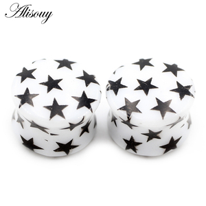 Alisouy 2 chiếc đồng hồ đo tai loe bằng acrylic màu trắng hình ngôi sao in hình Bông tai mở rộng dây căng da thịt trang sức cơ thể xuyên thấu - Product Image 3