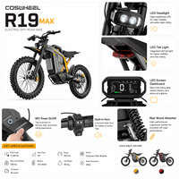 Vélo de montagne électrique Coswheel R19MAX 72V >80km/h Autonomie de 100 km Cadre en alliage 450 Nm Pneu Chaoyang 19 pouces Frein hydraulique Fastace