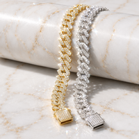 Collier Chaîne Maille Cubaine en Alliage Or Argent Sertie de Zircons CZ, Fermoir Boîte Hip Hop, Bijoux Bling Bling pour Hommes et Femmes, Vente en Gros, Personnalisation OEM