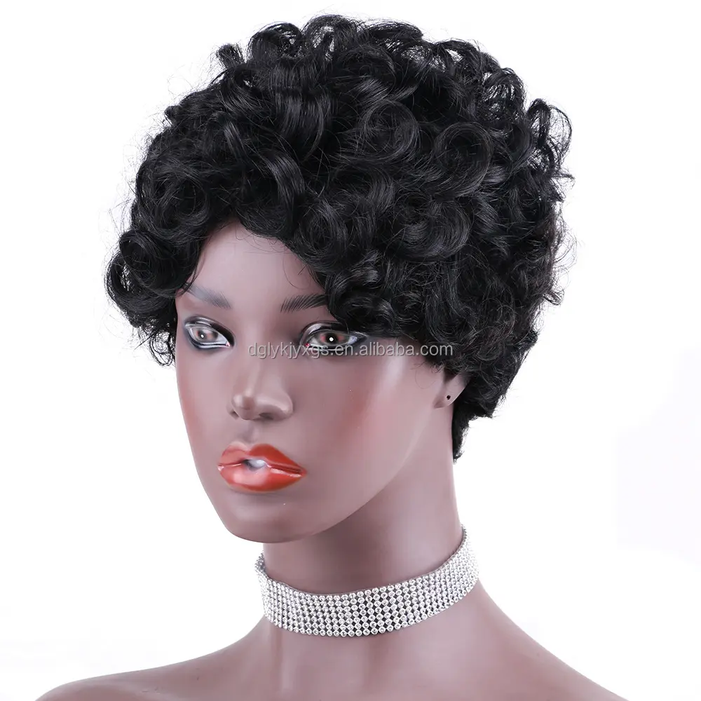HC04 Wigs Short Pixie Curly Wig Hairline 100% Human Hair Rube Hair Brazilian Natural Myanmar Swiss Lace Average Size 6inch 3pcs