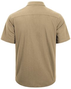 Vente en gros de chemises de plage en coton et lin respirantes pour hommes, hauts de vacances décontractés boutonnés à manches courtes - Product Image 4