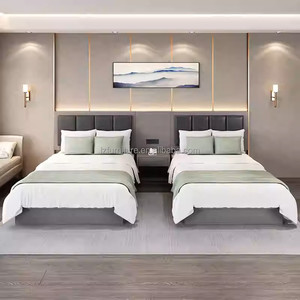 Hotel Bedroom Furniture Sets Customize <b>Single</b> Double Affordable Wood Bed Frame With <b>Headboard</b> Nightstands TV Cabinet & Wardrobe - Product Image 3