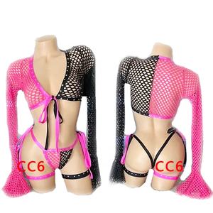 4 pièces <span class=keywords><strong>de</strong></span> costumes <span class=keywords><strong>de</strong></span> danse <span class=keywords><strong>de</strong></span> salon fille en résille avec strass personnalisés en gros pour fille - Product Image 2