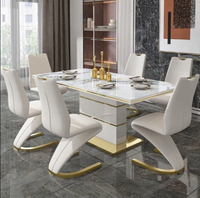 Ensemble de table et 6 chaises de salle à manger de style moderne et luxueux avec plateau en pierre/marbre, hauteur réglable pour la salle à manger à domicile