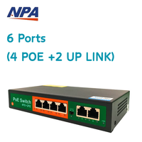 AI PoE Switch 4 Port 10/100Mbps 2 Uplink-Ports 4 BT60W 250m 1,6Gbps QoS Stapelbar 6KV Blitzschutz für IP-Kamera CCTV