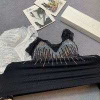 Débardeur femme en dentelle française à bretelles larges, élastique, mi-long, avec strass pour le dos