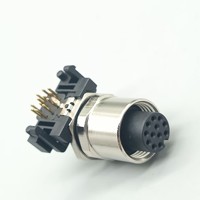 Connecteur M12 à angle droit pour montage sur panneau PCB, 12 broches, code A, mâle/femelle avec languette de mise à la terre