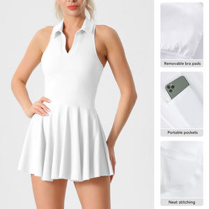 Vestido deportivo sin mangas para mujer, con cuello en V, sujetador incorporado, bolsillo y pliegues, ideal para tenis, golf, pickleball y gimnasio. - Product Image 4