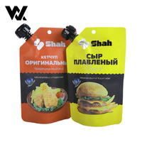 Emballage de sauce liquide personnalisé avec bec verseur inclinable latéral, 50 ml, 100 ml, 150 ml, pour sauce au fromage, salade, chili, ketchup