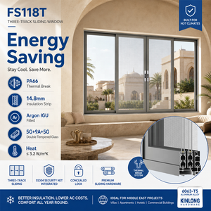 Fenêtres en aluminium à économie d'énergie, <span class=keywords><strong>prix</strong></span> compétitifs, double vitrage à rupture de pont thermique, cadre en aluminium, <span class=keywords><strong>fenêtre</strong></span> <span class=keywords><strong>coulissante</strong></span> à 3 rails pour immeuble de bureaux - Product Image 4