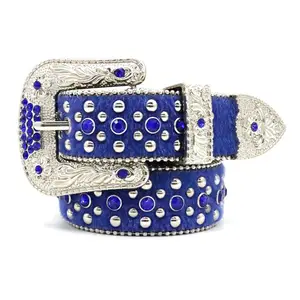 Fashion Sexy Club Blue Fur Belt Full Bling Shiny Chain Cowgirl Crystal belt Diamond Rhinestone Studded Belt For Women