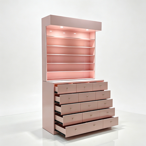 Meubles de salon de beauté, armoire de présentation <span class=keywords><strong>en</strong></span> bois orange, étagère moderne de luxe pour vernis à <span class=keywords><strong>ongles</strong></span>, étagères de salon avec tiroirs de rangement et éclairage - Product Image 6