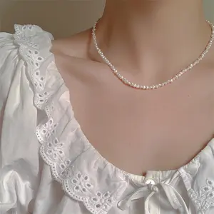 Natural freshwater pearls irregular millet pearl fishing line beaded collarbone chain Baroque necklace fashion jewelry