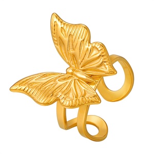Anillo Moderno de Acero Inoxidable con Apertura de Mariposa, Chapado en Oro con Piedra Natural, Resistente a la Corrosión, Anillo de Compromiso con Gema, Regalo - Product Image 4