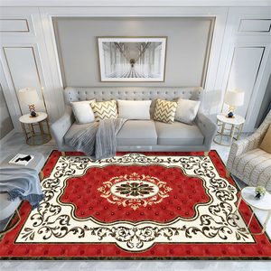 Tapis rectangulaire traditionnel à motifs floraux rouge beige pour salon, antidérapant, fabriqué à la machine, synthétique, à poils ras - Product Image 5