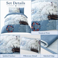 Ensemble de literie en polyester 4 pièces avec imprimé de carte nautique, dessin animé marin, linge de lit pour toutes les saisons, textile de maison