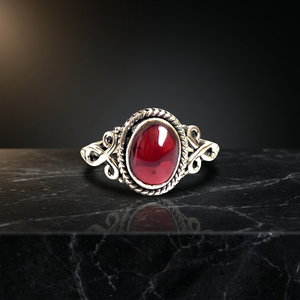 <b>SILVER</b> ZONE Red <b>Garnet</b> Bezel Set Bohemian Style 925 Sterling <b>Silver</b> Thick Band Statement <b>Ring</b> Women Custom Handmade Indian - Product Image 3
