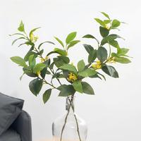 Bunga Osmanthus Palsu Berkualitas Tinggi Plastik Hijau 65cm Tahan Lama untuk Alat Peraga Fotografi Hiasan Festival