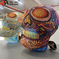 Calavera de Azúcar Inflable Gigante de 3m con Diseño Floral para Decoración de Halloween, Día de Muertos, Eventos al Aire Libre y Publicidad