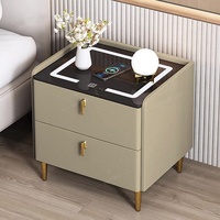 Mesita de Noche Inteligente Moderna y Minimalista de MDF con 2 Cajones, Multifuncional, con Carga Inalámbrica, para Dormitorio Principal y Sala de Estar de Lujo