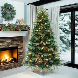 Grand <span class=keywords><strong>arbre</strong></span> de Noël artificiel pliable en plastique, réaliste, pré-éclairé par <span class=keywords><strong>LED</strong></span>, avec charnières, pour l'extérieur, en argent, vente en gros - Product Image 5