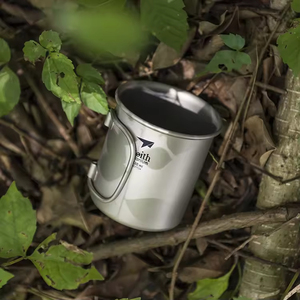 Mug de camping léger en titane pur 220 ml, écologique, avec couvercle et poignée pliable, conception à paroi simple - Product Image 6
