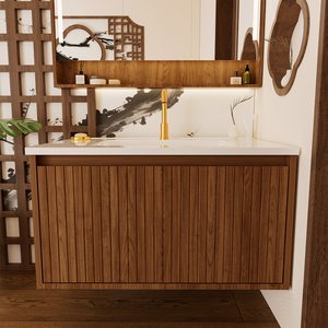 <span class=keywords><strong>Meuble</strong></span>-lavabo de salle de bain de 30 pouces avec lavabo en céramique - <span class=keywords><strong>Meuble</strong></span>-lavabo mural flottant en noyer avec tiroirs, moderne - Product Image 2